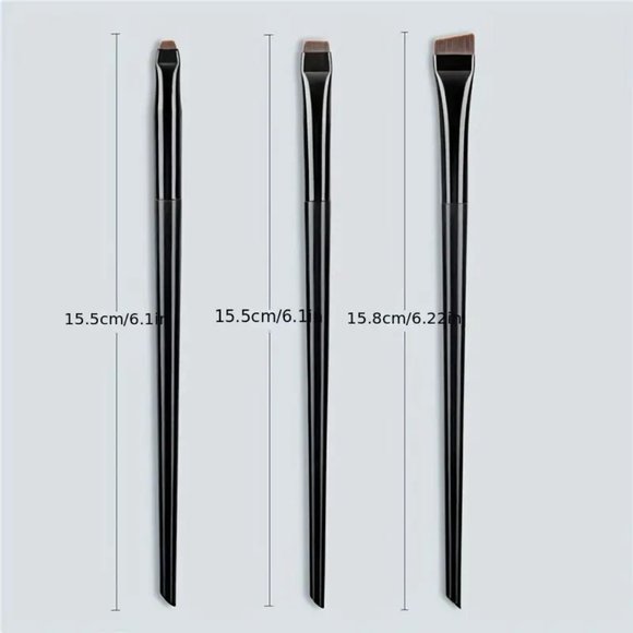 Makeup Brush Set, 3pcs Portable Flat Fine Eyeliner & Eyebrow Brush Set - Picture 3 of 5
